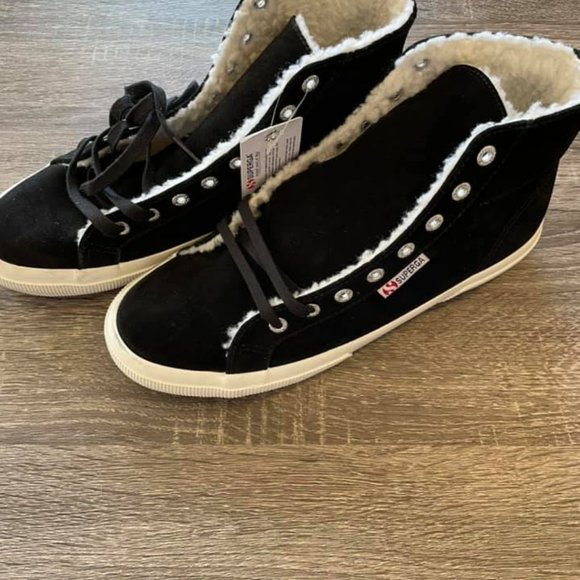 NWT Superga faux fur suede sneakers high top 10 - Picture 2 of 6